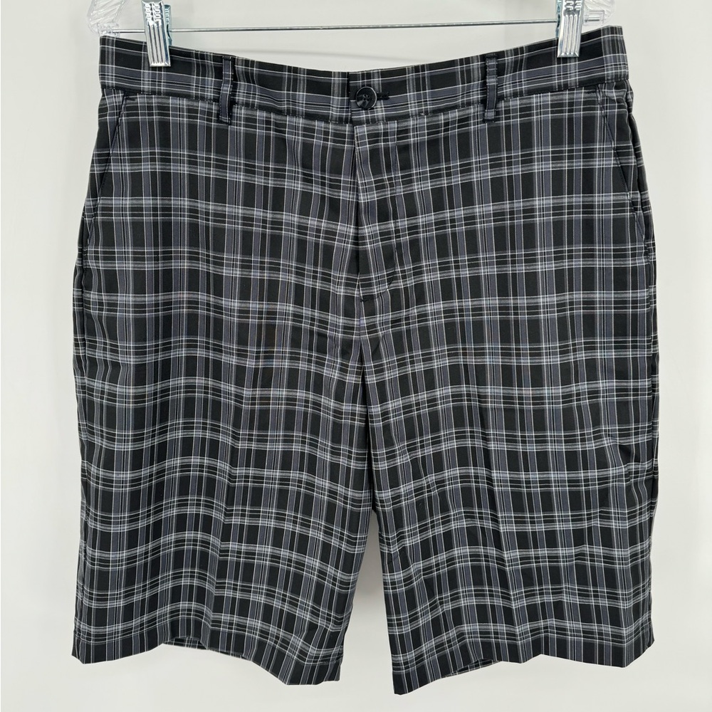 Adidas Steel Blue Black Plaid Athletic Shorts Size 34 NWT RN#‎ 88387